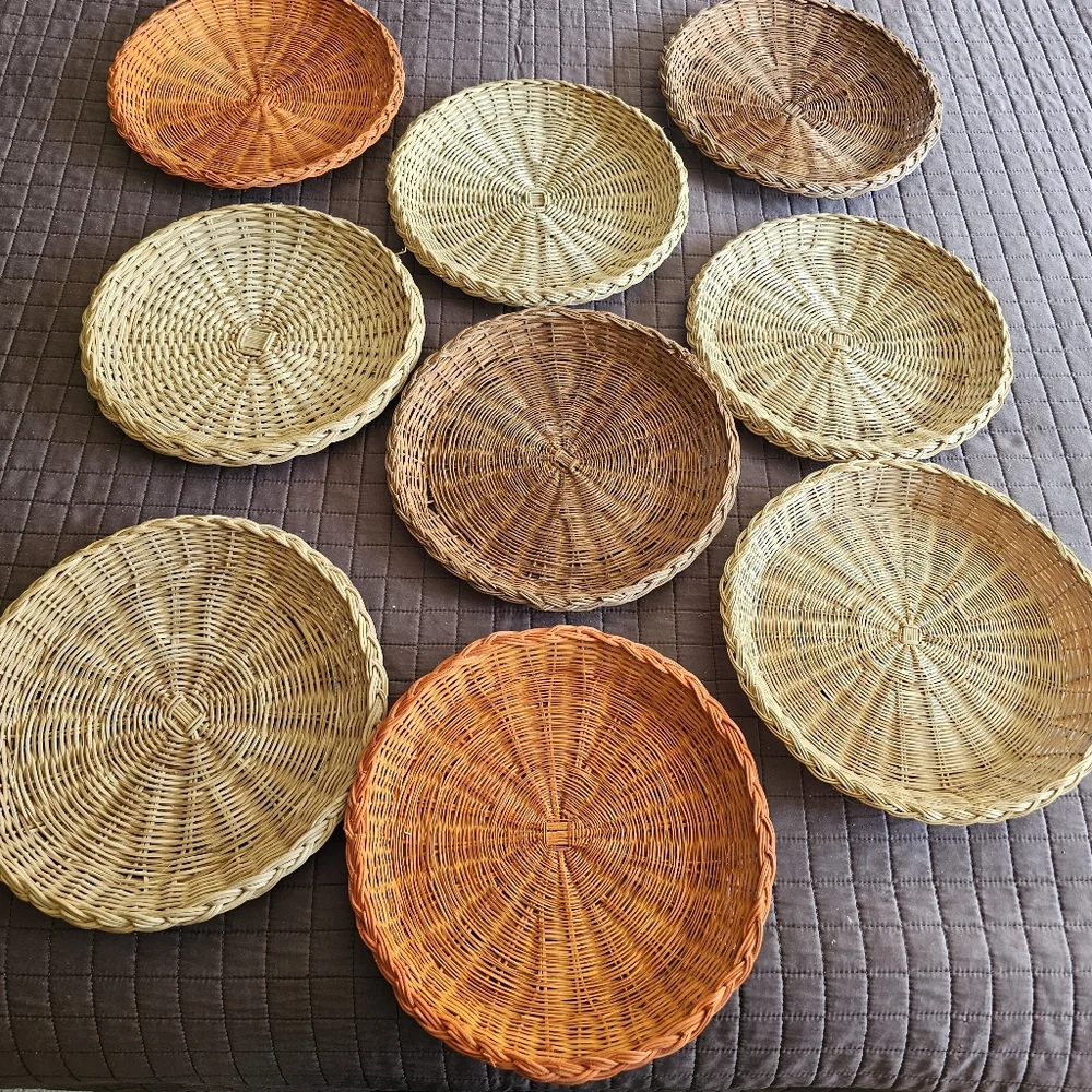 Collection 9-Piece Handcrafted Woven Wicker Boho Wall Decor Colorful Home Deco - Picture 2 of 5